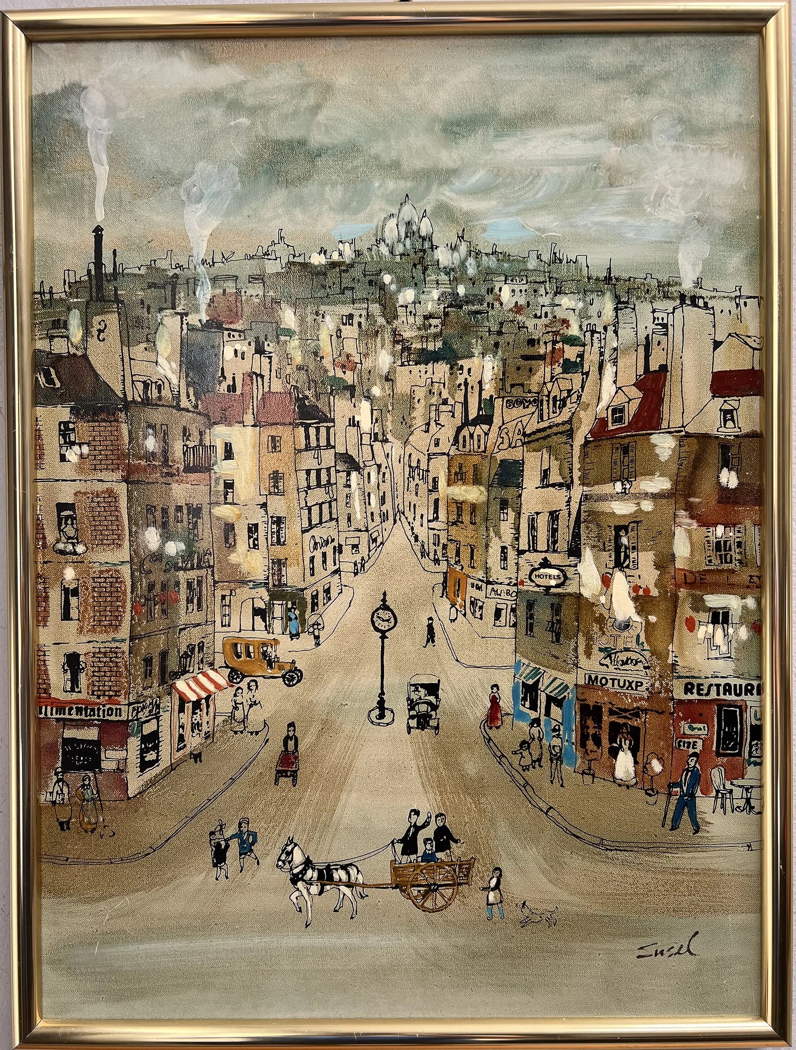 EMBELISHED PRINT ON CANVAS BY THE ARTIST SUSEL 18 X 24: This exquisite artwork by the talented artist SUSEL is a masterpiece of contemporary art. The piece depicts a beautiful cityscape and is printed on canvas measuring 18 x 24 inches. The artwork is