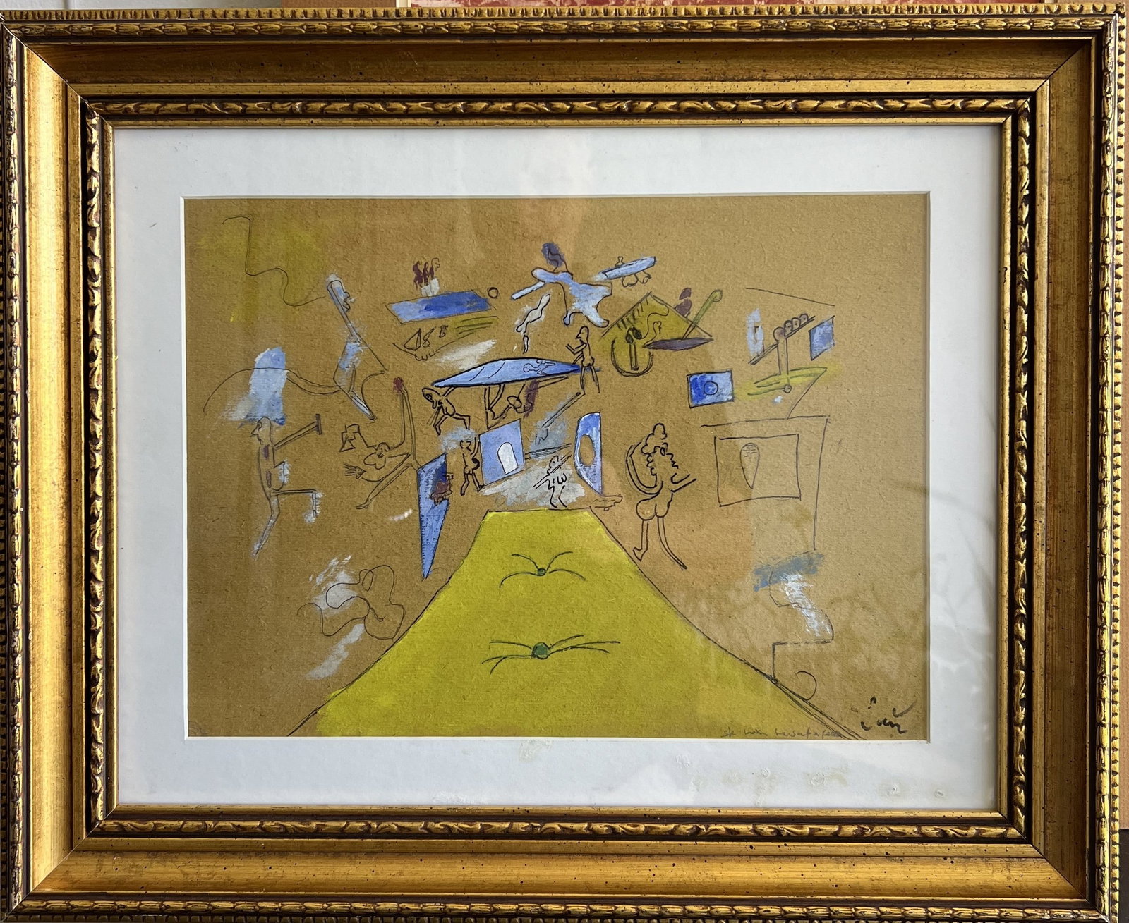 Vintage Surrealist Abstract Composition in the Style of Roberto Matta – Framed 21" x 17 (1 of 4)