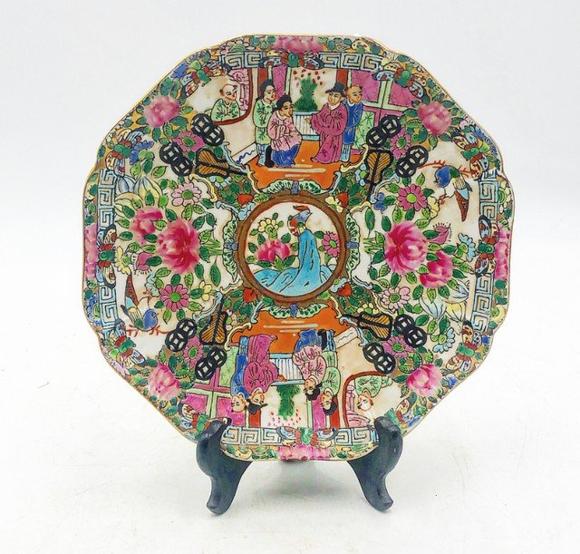 Rose Famille Plate - Octagon Scalloped Shape. Made in China. Decorative use only. (1 of 3)
