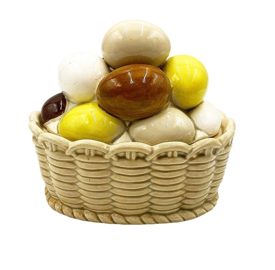 Fun decorative trinket box with colorful Easter egg designed top that come off the oval basket style (1 of 1)