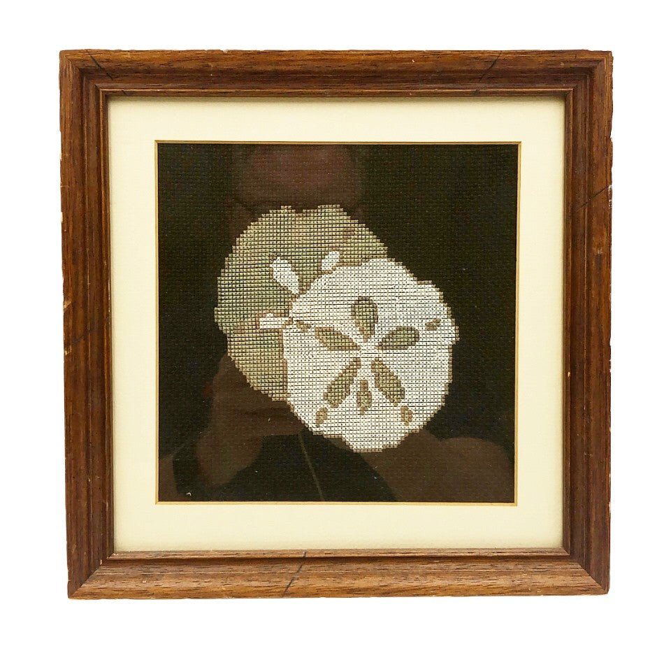 Vintage framed needlepoint of sand dollars (1 of 1)