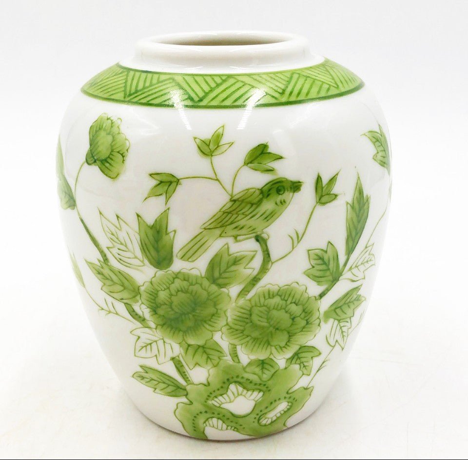 Vintage green and white chinoiserie type ginger jar vase - small scale (1 of 1)