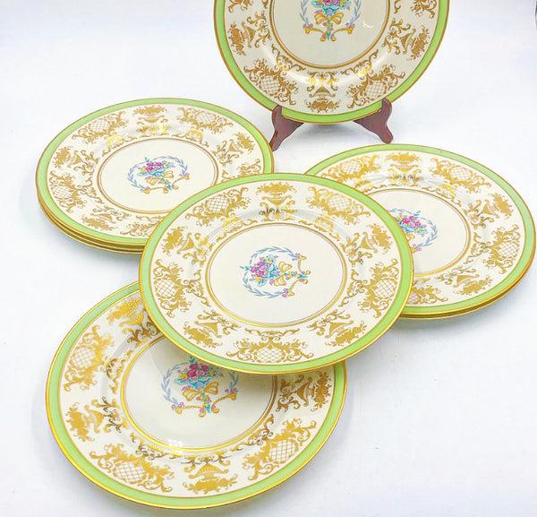 Beautiful vintage fine bone china set of 8 large dinner plates.: Beautiful vintage fine bone china set of 8 large dinner plates. Approx 10.5” dia. All in excellent condition. Stamped â€œFine Concorde China USA” Beautiful light lime green border with