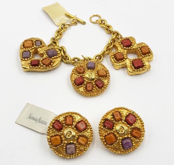 Fabulous rare signed Christian LaCroux made in France late 80s matching earring & link bracelet set. (1 of 9)