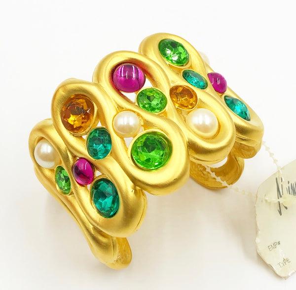 Fabulous signed Givenchy designer fashion beaded gold tone cuff bracelet. (1 of 4)