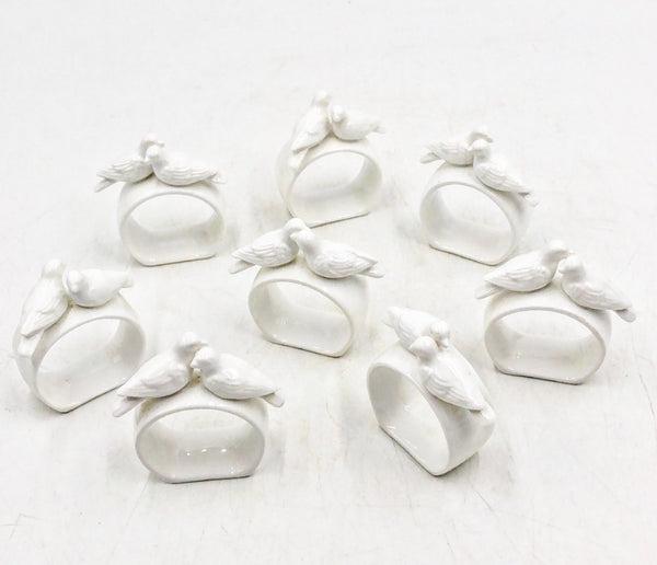 Vintage set of 8 decorative bird style ceramic glazed napkin ring holders. (1 of 3)
