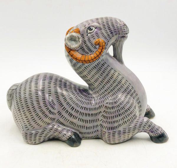 Vintage 80s Chinese export porcelain decorative ram figure. (1 of 3)