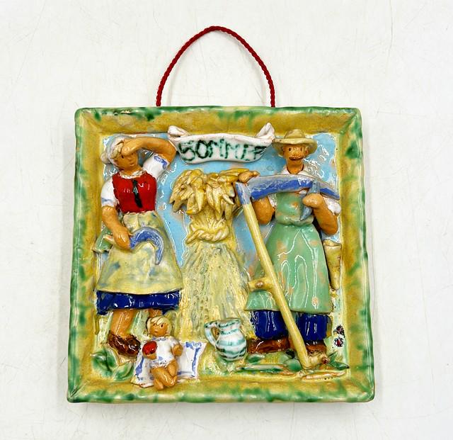 Vintage original art 3 dimensional tile by German artist H. Hanna Wien. (1 of 5)