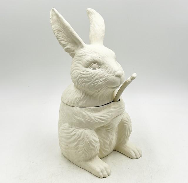 Vintage 80s ceramic bisque finish bunny tureen with ladle (1 of 1)