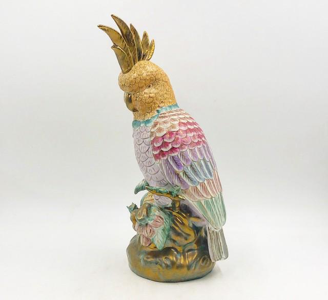 Amazing large scale chinoiserie style parrot figure - vintage 80s piece.: Amazing large scale chinoiserie style parrot figure - vintage 80s piece. Fabulous colors & details. Glazed porcelain finish. Approx 17.5 tall x 8x8.