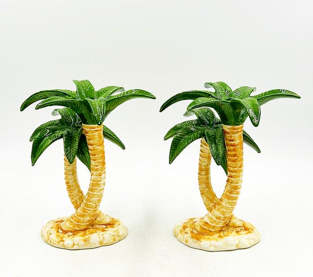 Pair of matching vintage 80s stamped Fitz & Floyd palm tree candlesticks. (1 of 1)