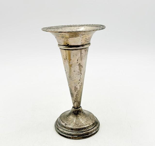 Sterling silver footed base.: Sterling silver footed base. Stamped by maker on base - see photos. Sterling reinforced with cement 916. Approx 8Ó tall x 4.5 Ò dia top and 3.75Ó dia base.