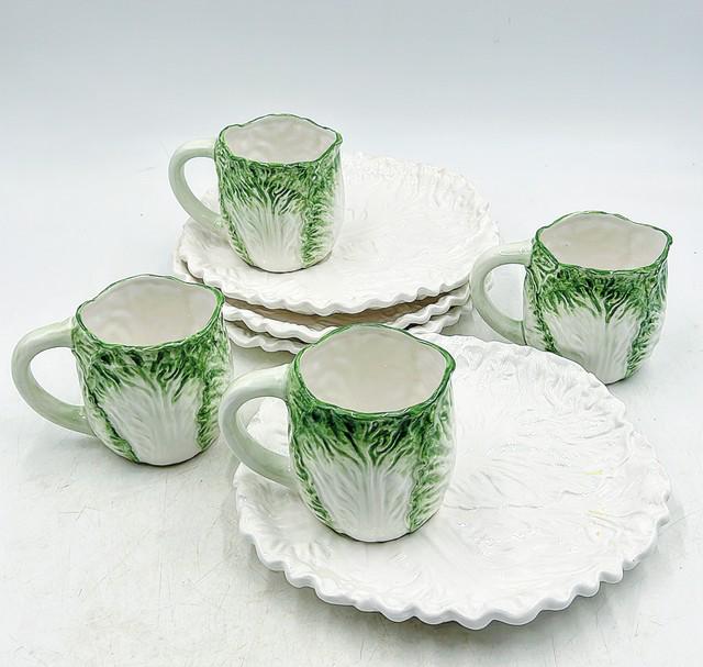 Fabulous vintage 80s spring style set of 4 cabbage plates with matching mugs. (1 of 1)