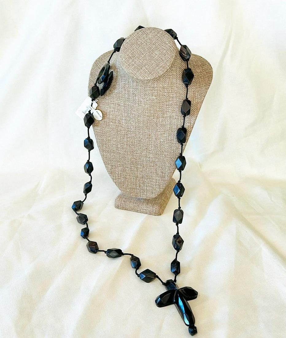 Fabulous rare stamped Monies US carved black horn necklace wit cross pendant (1 of 6)