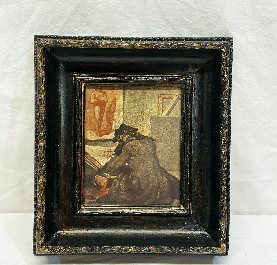 Vintage framed print of artist in art studio (1 of 3)
