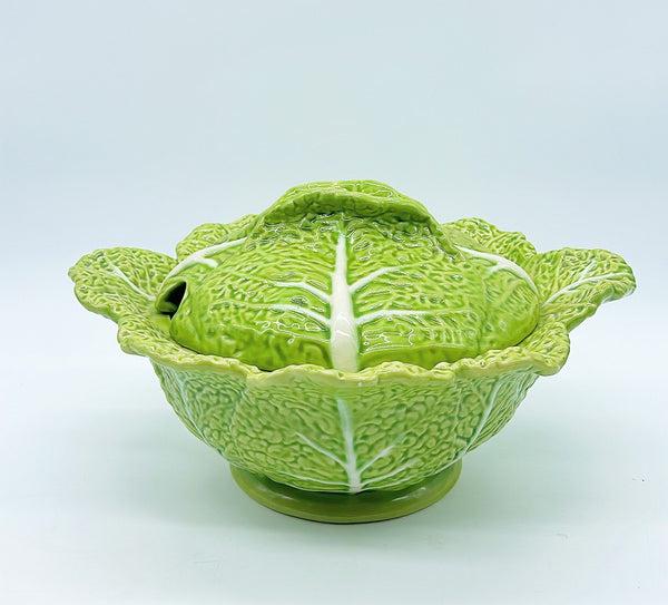 Large scale vintage light green cabbage ware footed style tureen with lid. No ladle. Stamped Bordalo (1 of 1)