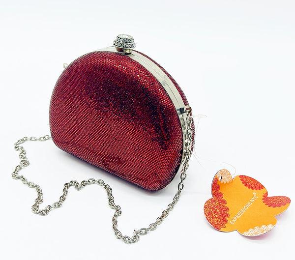 Vintage red mesh metal evening bag. Silver metal trim & link style strap / handle. (1 of 1)