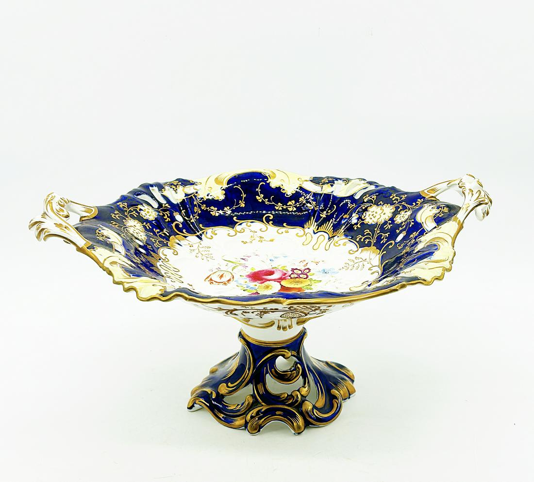 English Compote Ridgeway Porcelain - Cobalt Blue Gilt and Flowers - Regency 1820-1825 (1 of 5)