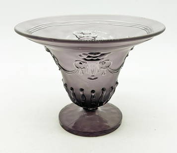 Edvin Ollers Frosted Amethyst - Pedestal Bowl - Rare: Edvin Ollers Frosted Amethyst - Pedestal Bowl - Rare 0 5 Tall - Accent with Clear Trophy to swag designed Signed