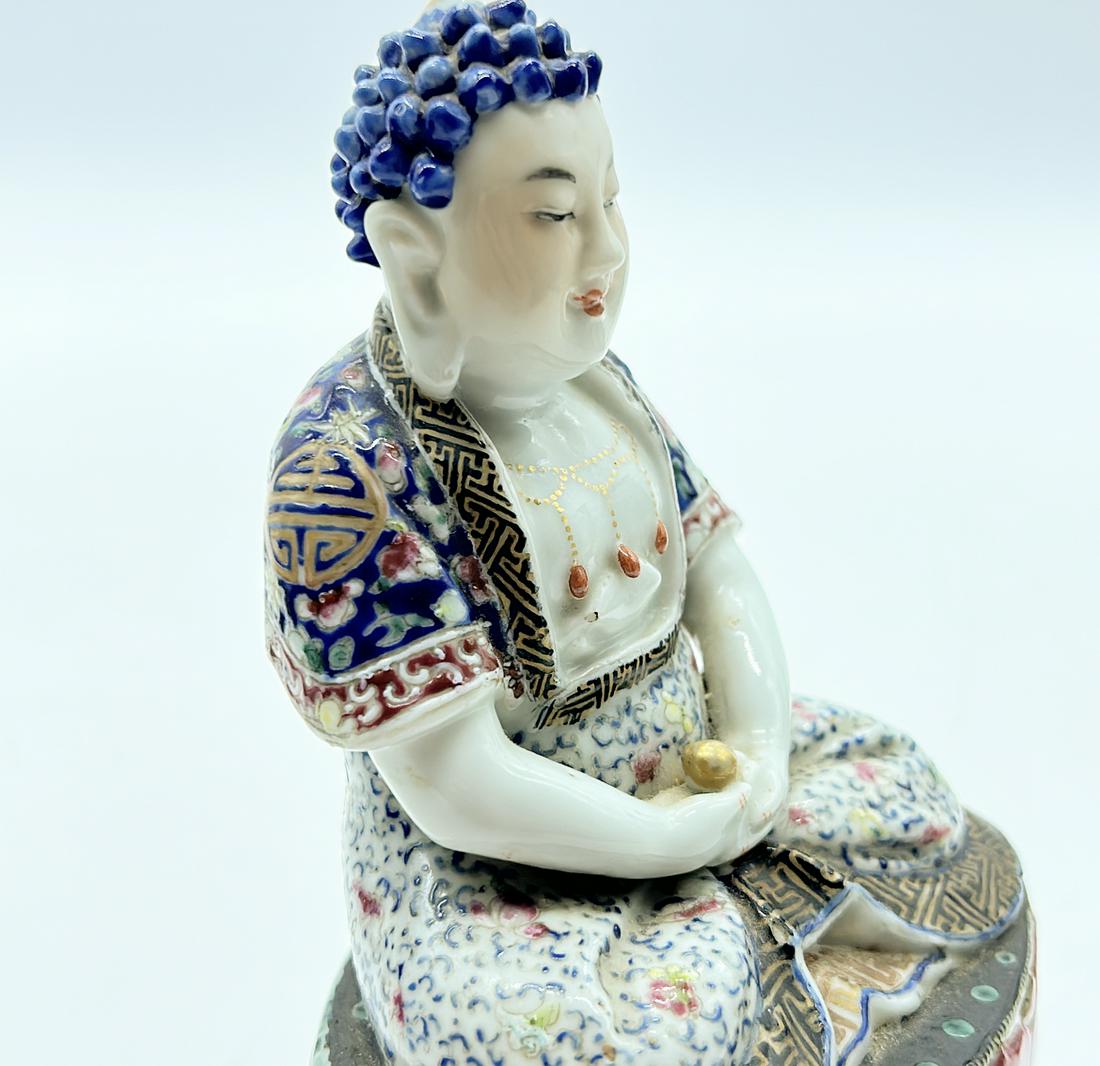Meiji Japanese Kutani Porcelain Sitting Buddha Figurine (1 of 1)