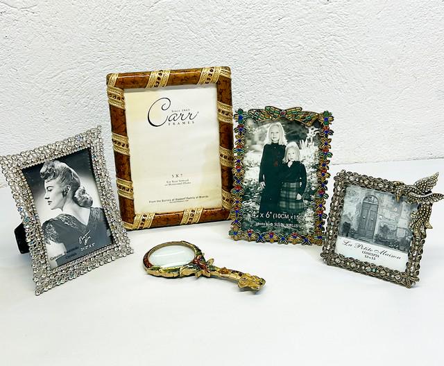 Lot set of decorative metal & jeweled photo frames with one decorative metal elephant handle (1 of 7)