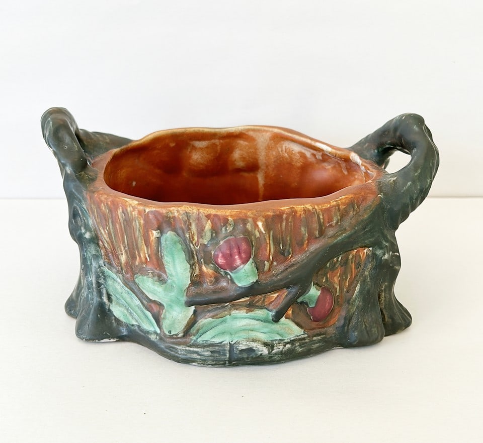 Weller Pottery - faux bois forest bowl with handles. (1 of 3)