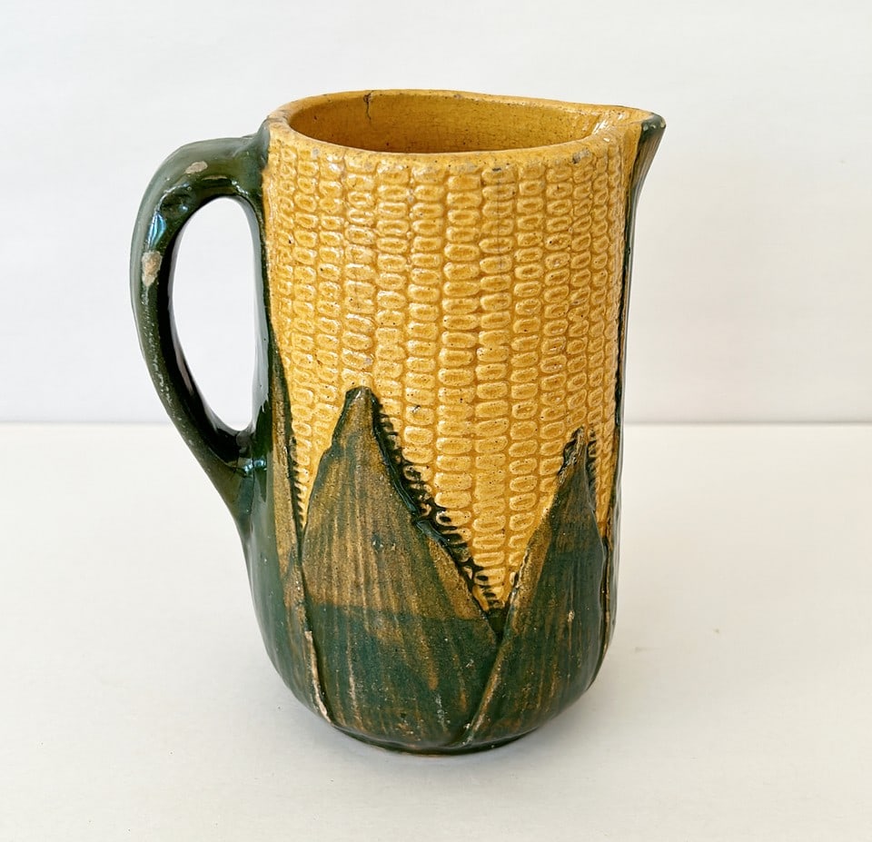 Antique majolica corn style pitcher. (1 of 6)