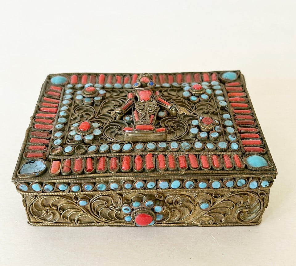 Early Tibetan Prayer Box 19th Century Gilt Metal. Auction