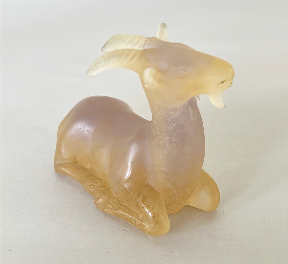 Signed DAWUM FRANCE crystal carved goat figure. (1 of 5)