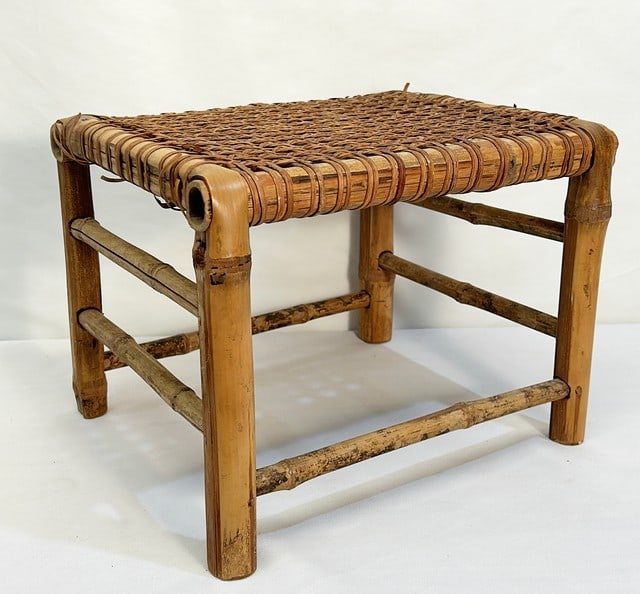 Vintage 80s bamboo and rattan small stool. (1 of 3)