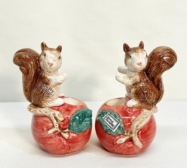 Vintage right & left facing squirrel candlestick holders. Hand painted glazed finish by Fitz & Floyd (1 of 2)