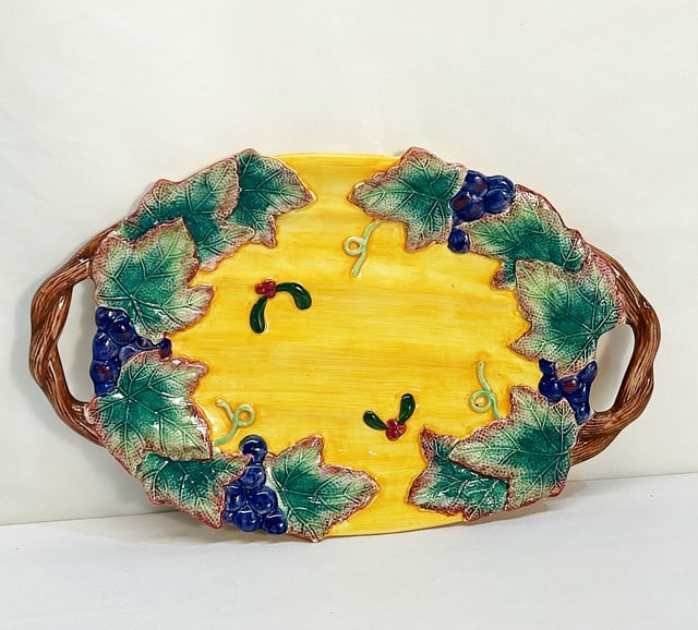 Vintage stamped Fitz & Floyd oval serving platter with purple grapes design. (1 of 2)