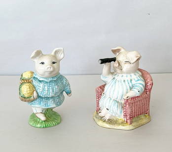 Lot set of 2 Beatrix Potter decorative figures.: Lot set of 2 Beatrix Potter decorative figures. Frederick Warne & co - little pig Robinson spying and Royal Albert England little pig Robinson.