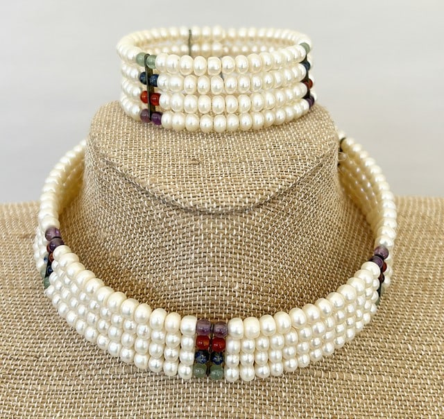 Pearl 4 row choker with matching bangle bracelet (1 of 5)