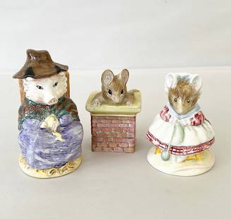 Lot set of 3 Beatrix potter decorative figurines.: Lot set of 3 Beatrix potter decorative figurines. Made by Royal Albert & Fredrick Warne Co. Includes: and this pig had none, Tom Thumb, the old woman who lived in a shoe knitting. See pics for scale.