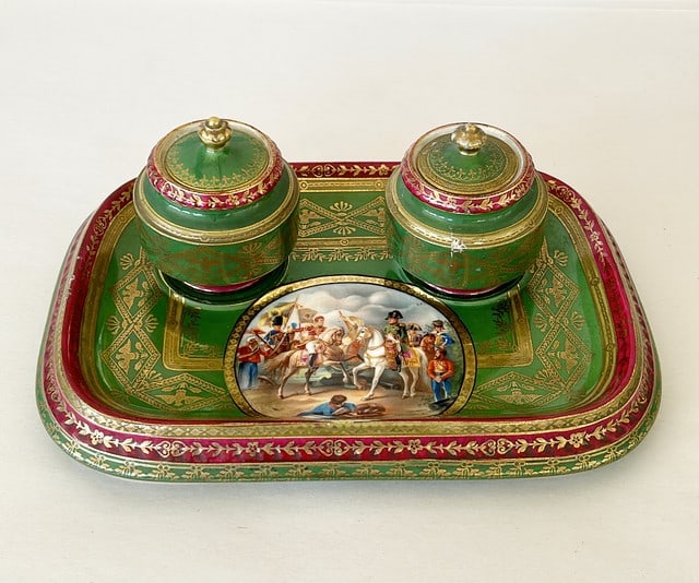 Antique Napoleon German porcelain desk set. (1 of 3)