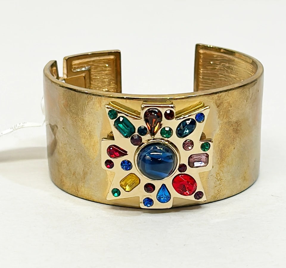 Maltese hinged gold cabochon & faux jewel cuff by Kenneth Lane. (1 of 9)