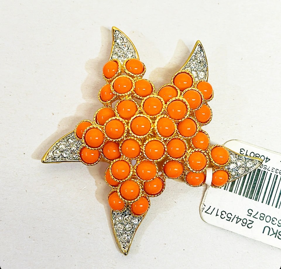 Signed KJL starfish brooch by Kenneth Jay Lane. (1 of 7)