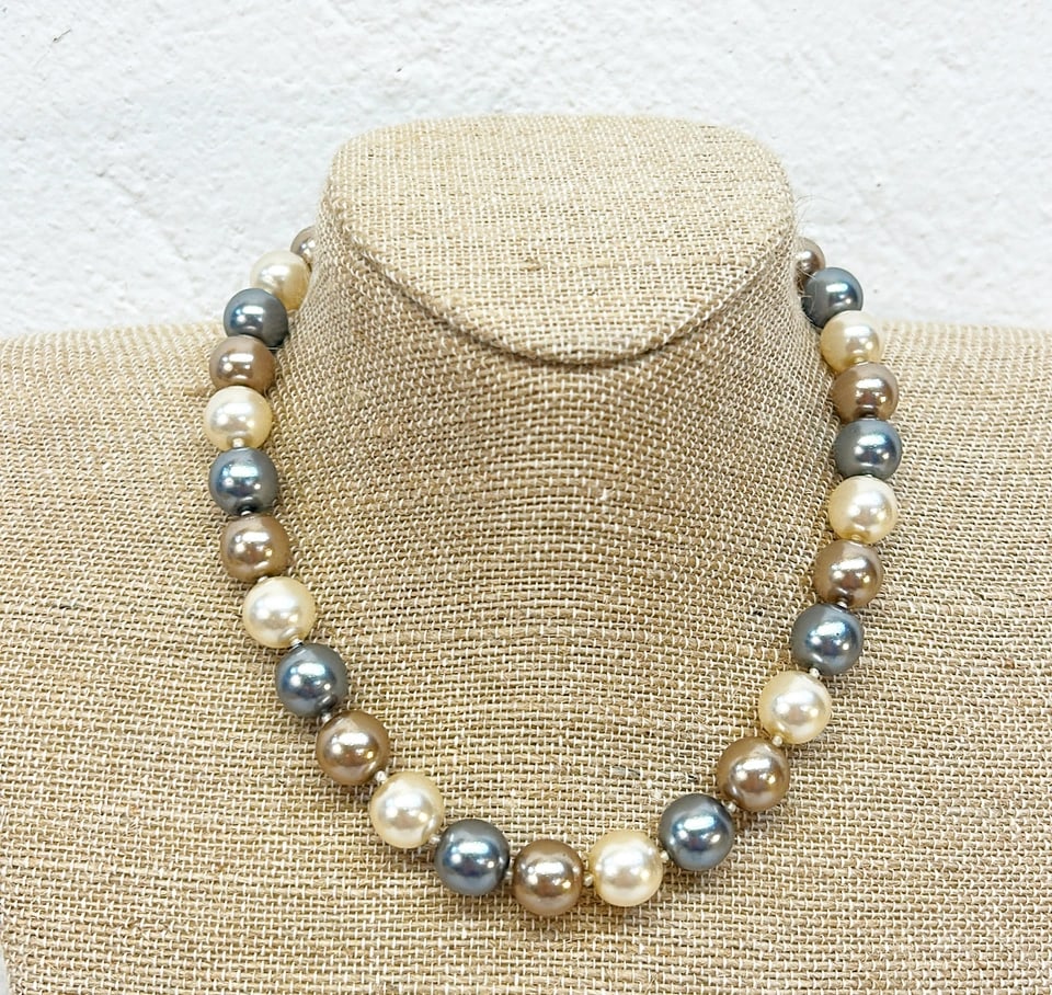 Kenneth Lane signed faux multi colored necklace. Rhinestone encrusted clasp in silver metal. Like (1 of 4)