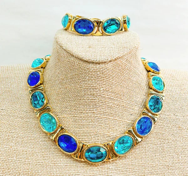 Fabulous late 1980s high jewelry style runway necklace & matching bracelet set. (1 of 3)