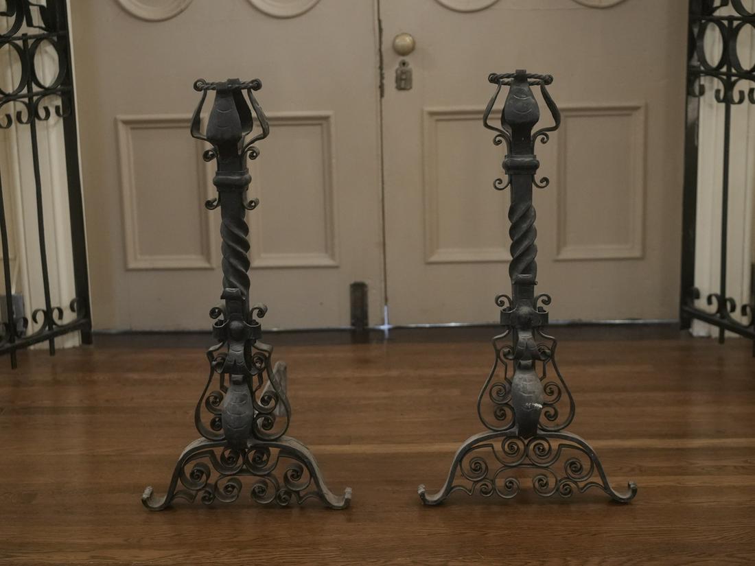 Pair of Baronial hand wrought iron andirons (1 of 7)