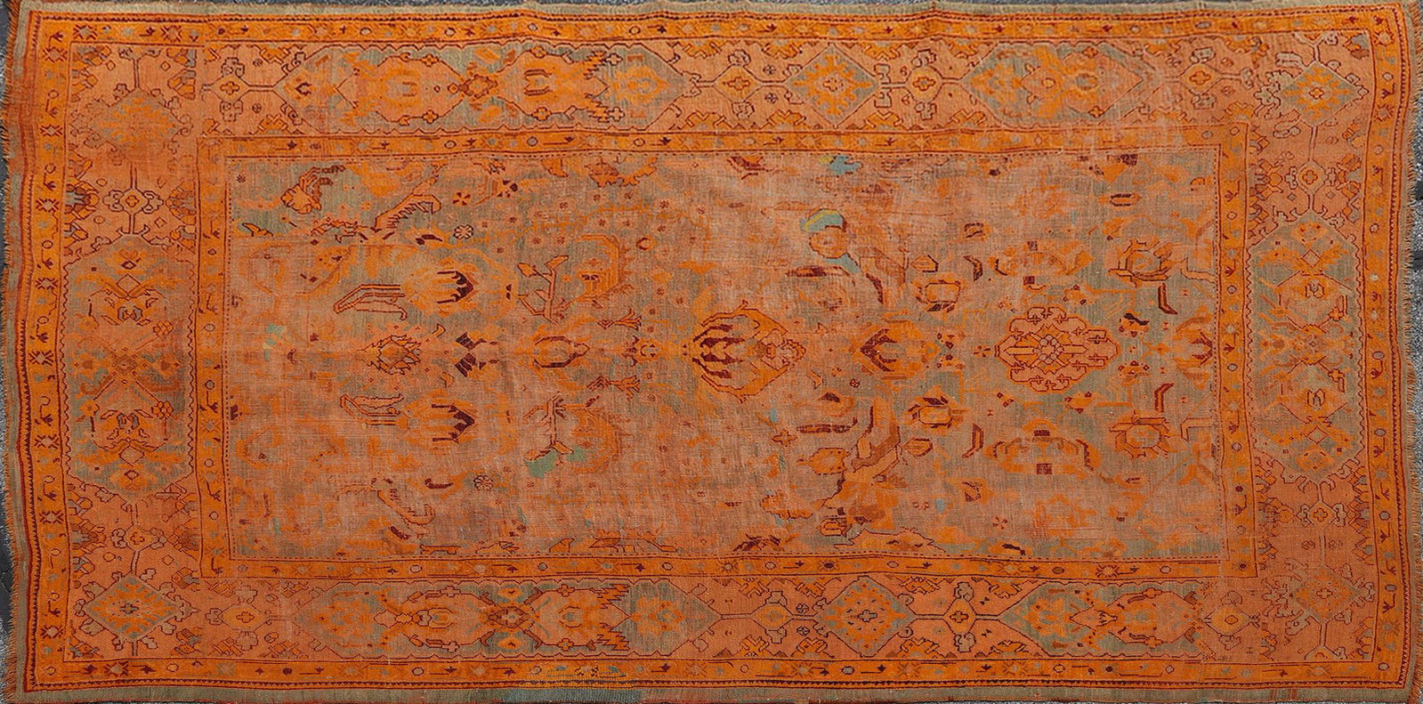Antique Oushak rug: Large antique Oushak rug. Traditional color pattern, c 1890