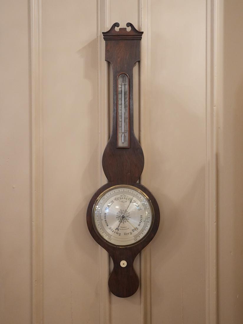 English mahogany banjo barometer. Complete: English mahogany banjo barometer. Complete