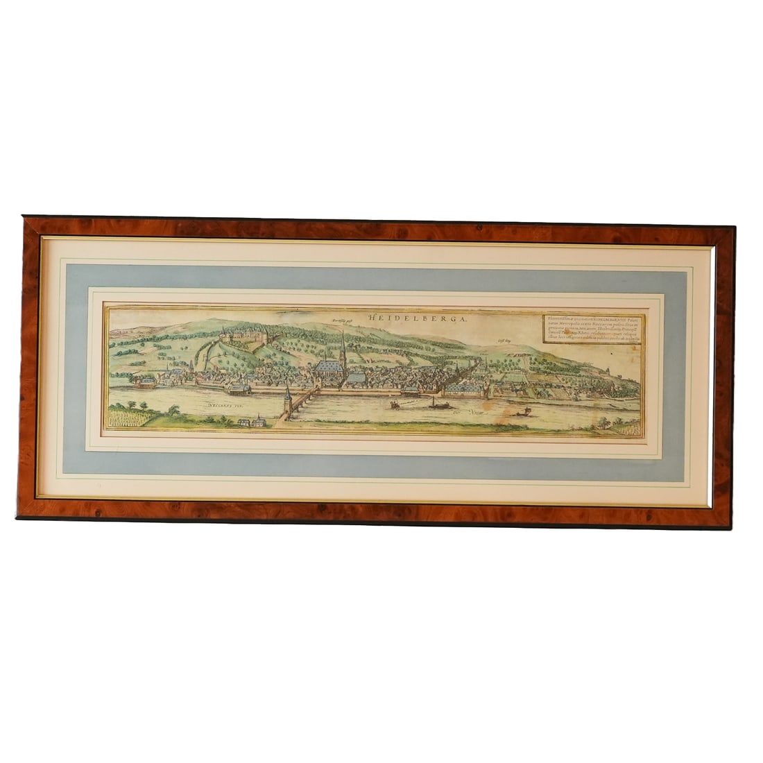 Hand Colored Engraving ,"Heidelberga": Antique Hand colored Engraving entitled "Heidelberga", Georg Braun and Franz Hogenberg