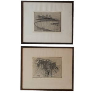 Signed Etchings of Churchill Downs and the Louisville Filson Club: Etchings of Churchill Downs Derby Day, 1955 80th Anniversary, Filson Club, 1958, signed by William Kent Hagerman