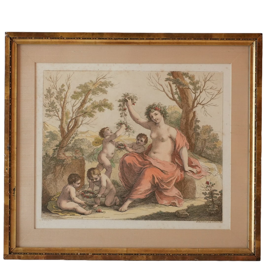 Engraving of Woman with 4 Puttis by F. Bartolozzi, 1765 (1 of 4)