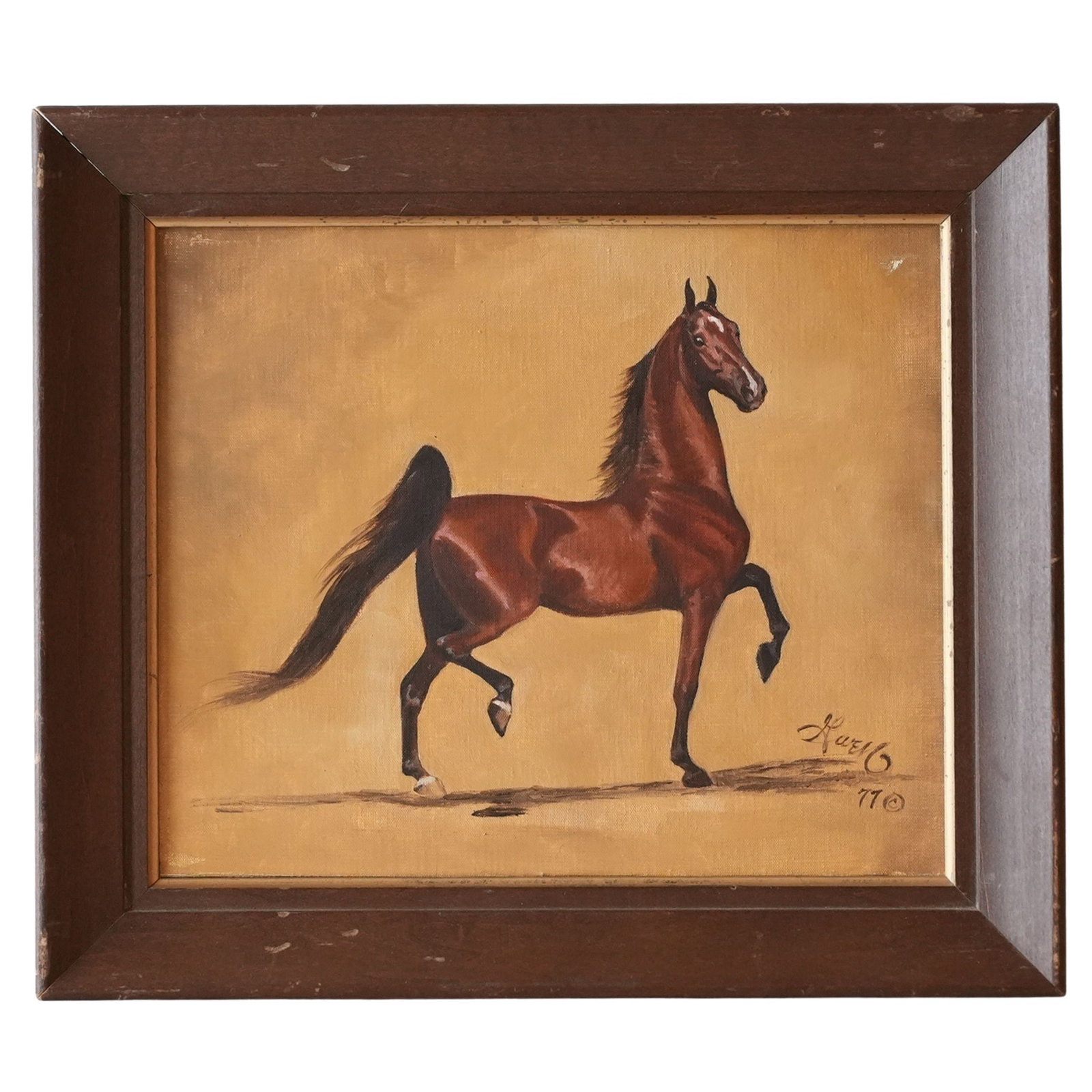 Oil Painting of Kentucky Saddlebred Horse: 1977 Original Oil Painting of a Kentucky Grand Champion Saddlebred Horse on Linen Canvas. Signed and dated by Garell