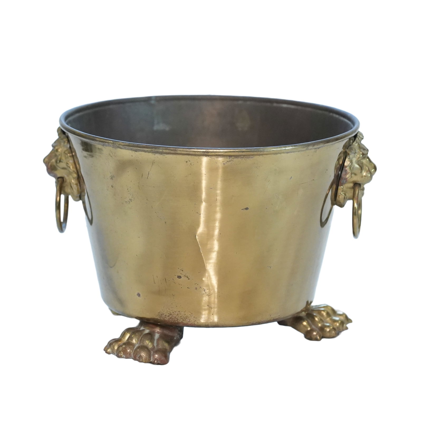 Round Brass Bucket with Lion Paw Feet and Lion Head Bails (1 of 6)