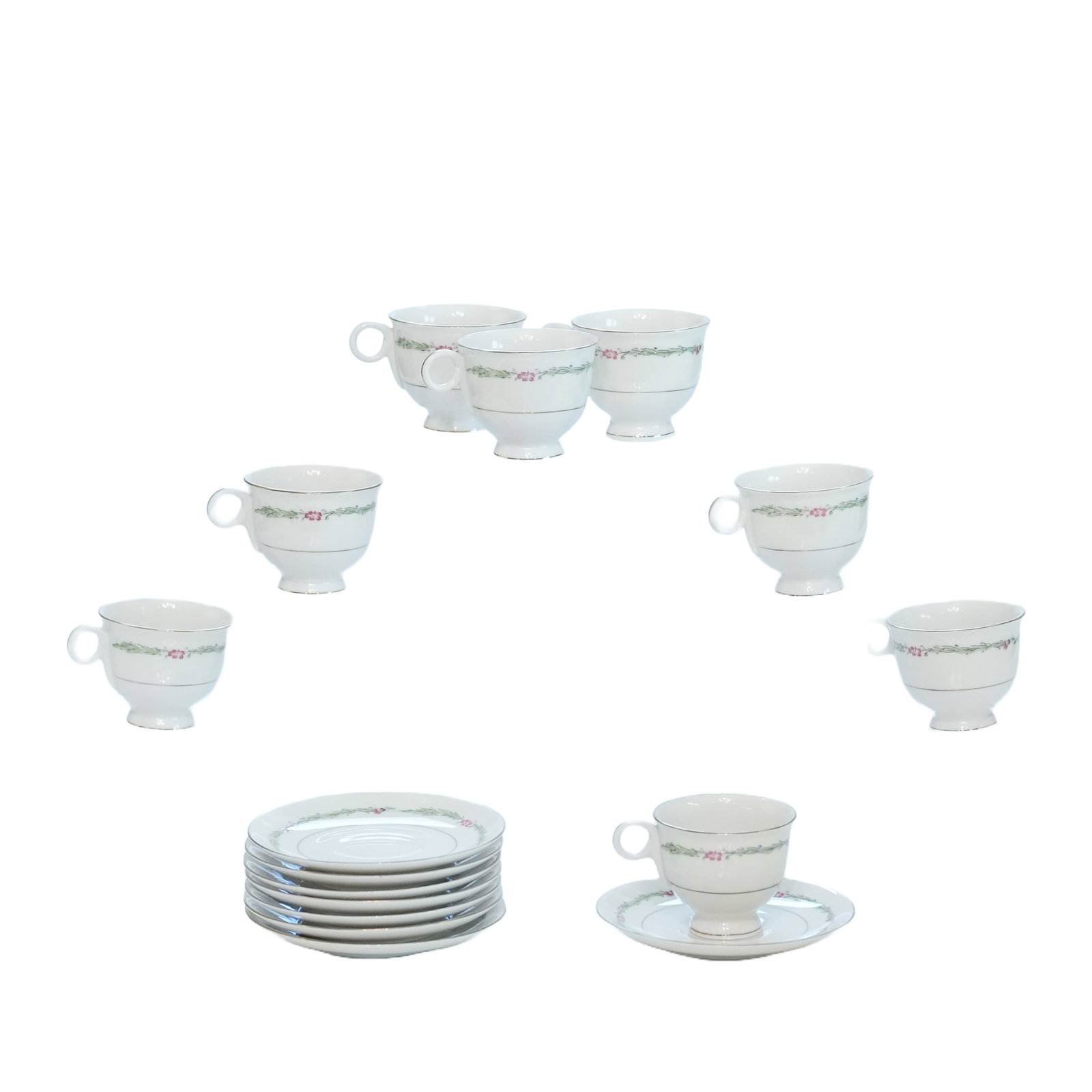 Set of 8 Theodore Haviland Cups and Saucers: Set of 8 Theodore Haviland Cups and Saucers