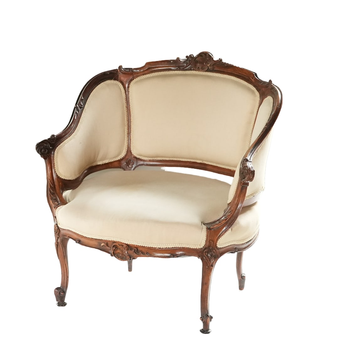 Edwardian French Boudoir Chair: Edwardian French Boudoir Chair with Mahogany Trim